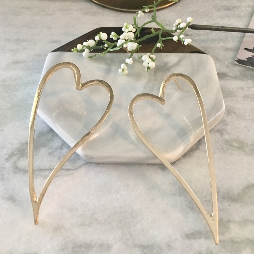 'Wish' Gold Cartoon Drawn Heart Shaped Earrings - Picture 2 of 5